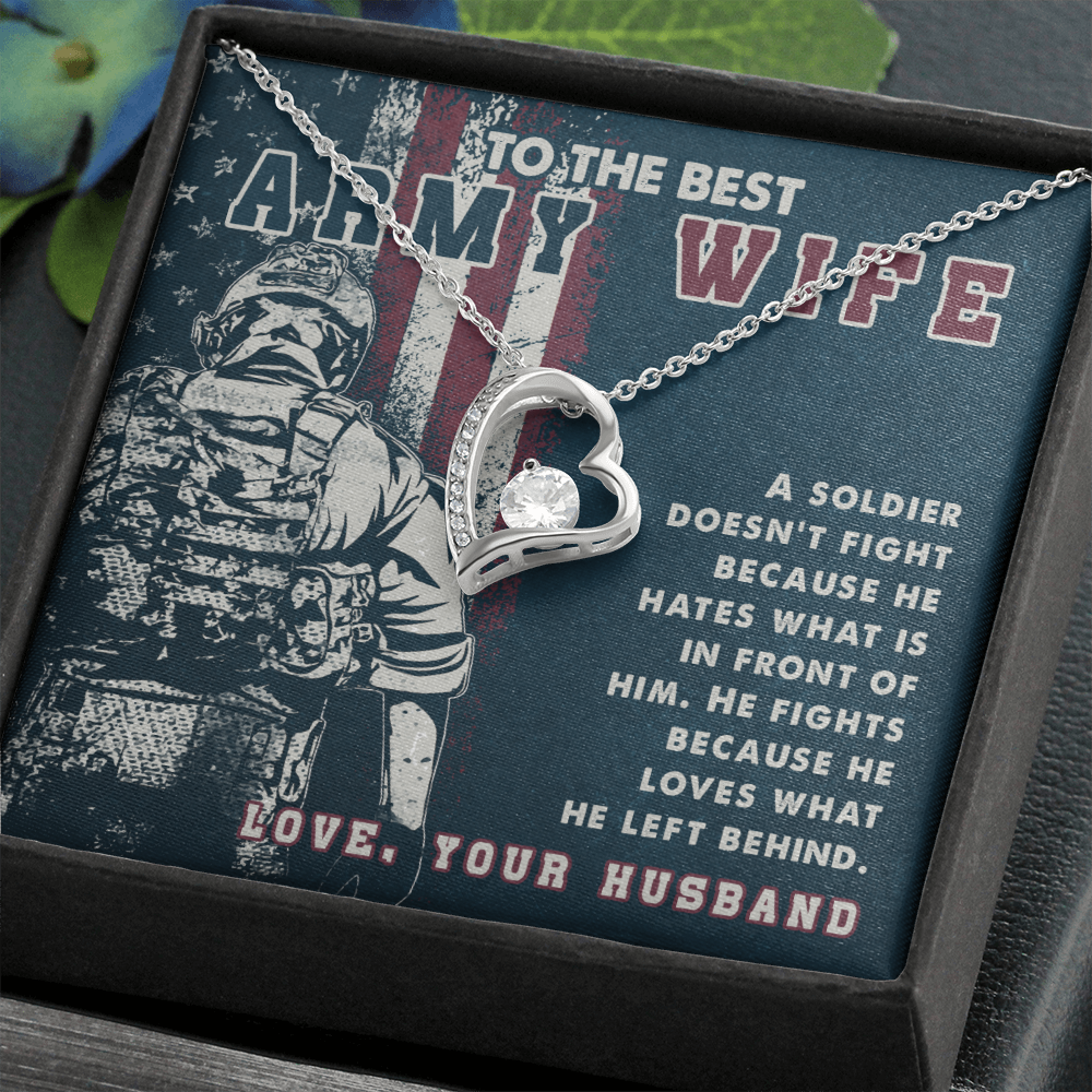 To My Wife A soldier Dosen't Fight Army Wife Forever Necklace w Message Card-Express Your Love Gifts
