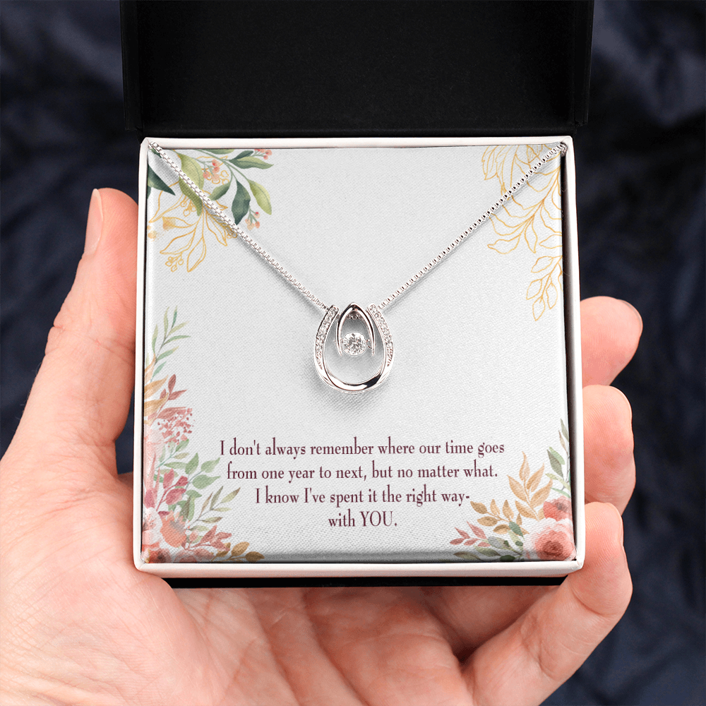 To My Wife A Time Well Spent Lucky Horseshoe Necklace Message Card 14k w CZ Crystals-Express Your Love Gifts