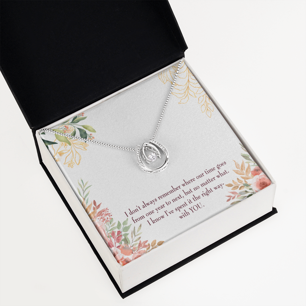 To My Wife A Time Well Spent Lucky Horseshoe Necklace Message Card 14k w CZ Crystals-Express Your Love Gifts