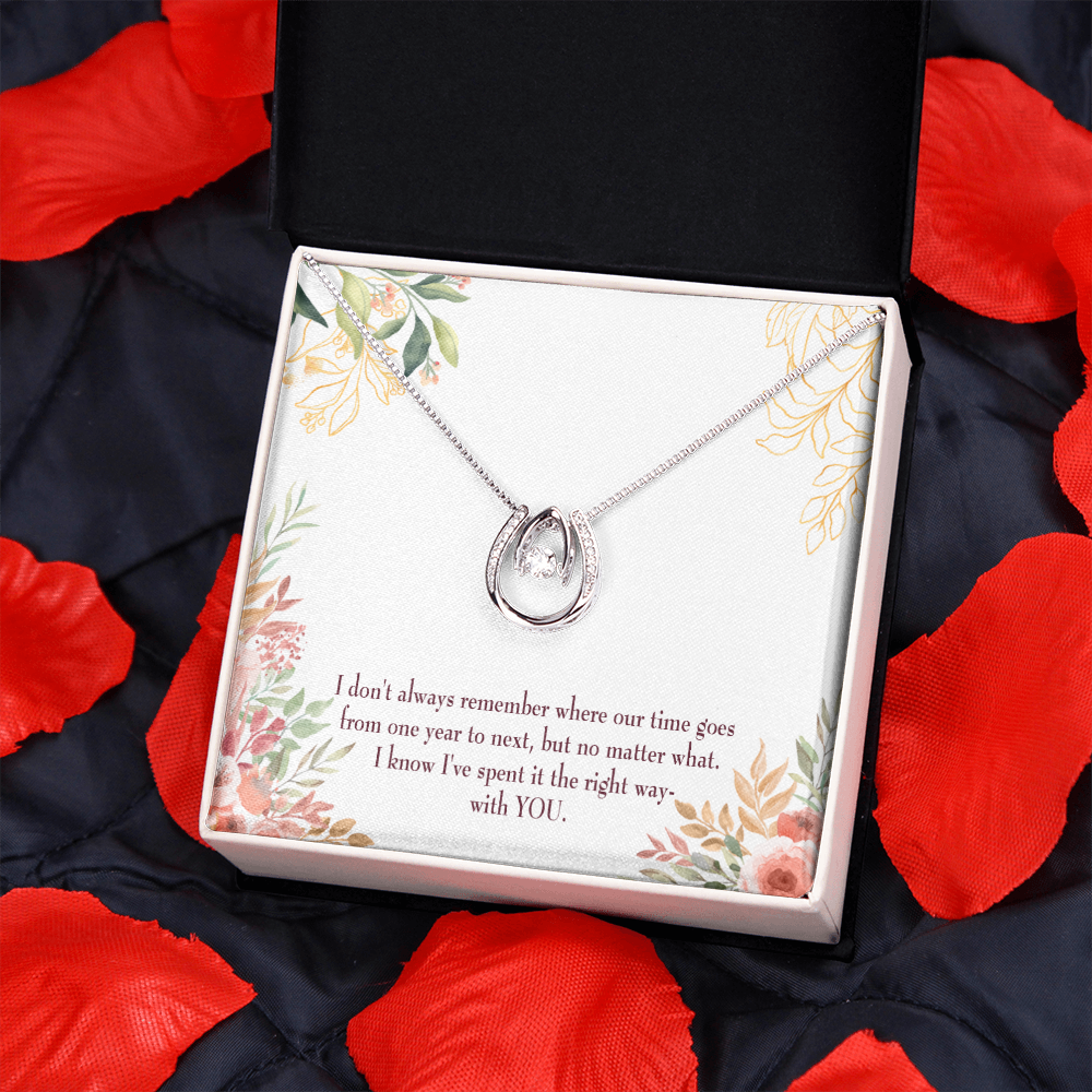 To My Wife A Time Well Spent Lucky Horseshoe Necklace Message Card 14k w CZ Crystals-Express Your Love Gifts