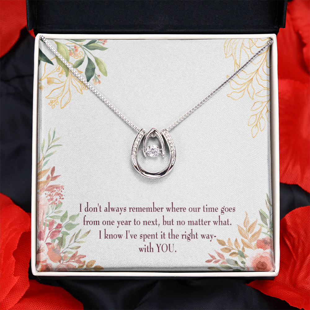 To My Wife A Time Well Spent Lucky Horseshoe Necklace Message Card 14k w CZ Crystals-Express Your Love Gifts