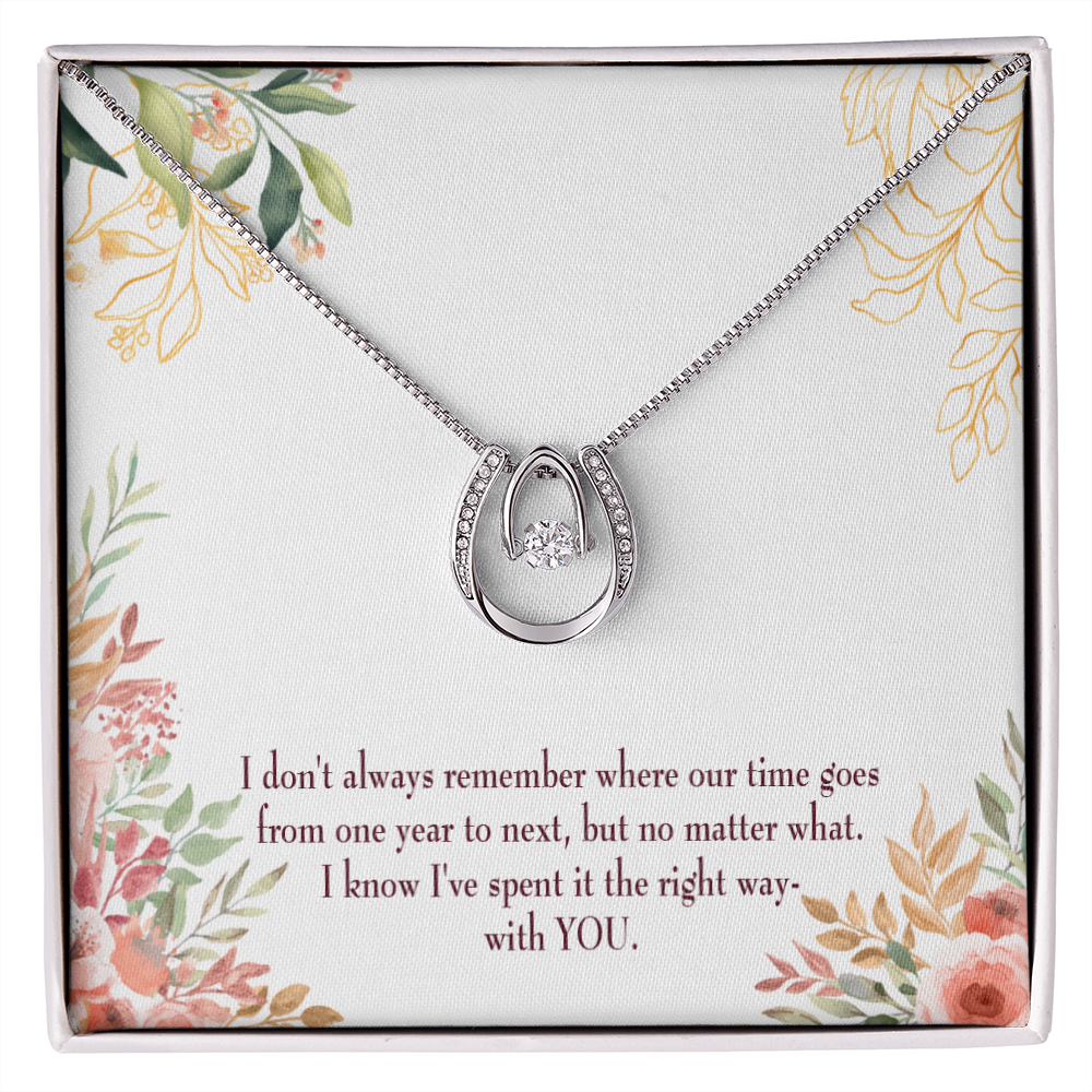 To My Wife A Time Well Spent Lucky Horseshoe Necklace Message Card 14k w CZ Crystals-Express Your Love Gifts