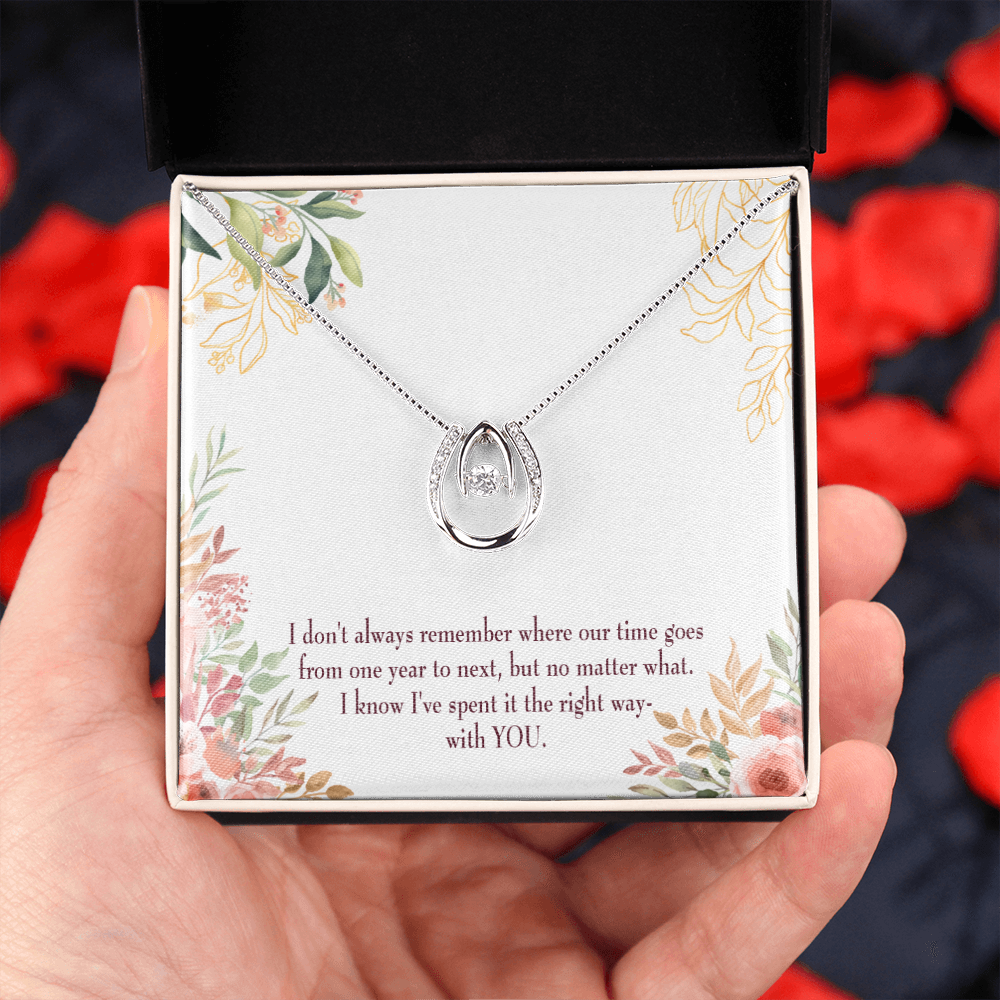 To My Wife A Time Well Spent Lucky Horseshoe Necklace Message Card 14k w CZ Crystals-Express Your Love Gifts