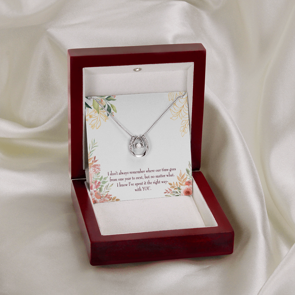 To My Wife A Time Well Spent Lucky Horseshoe Necklace Message Card 14k w CZ Crystals-Express Your Love Gifts