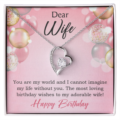 To My Wife Adorable Wife! Birthday Message Forever Necklace w Message Card-Express Your Love Gifts