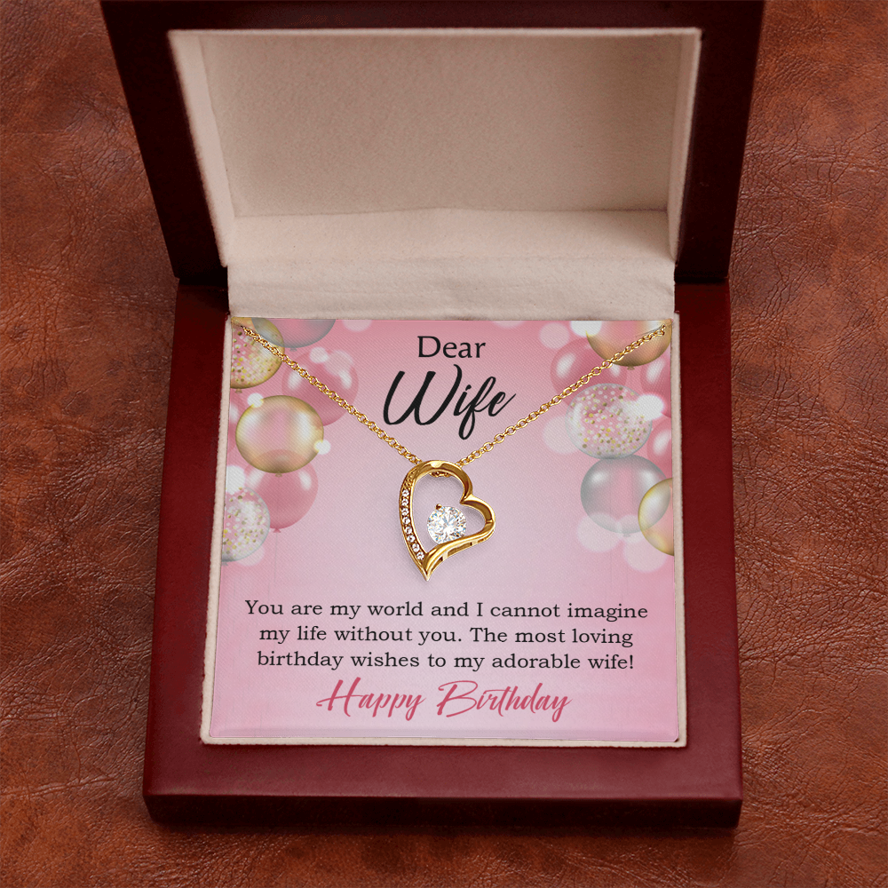 To My Wife Adorable Wife! Birthday Message Forever Necklace w Message Card-Express Your Love Gifts