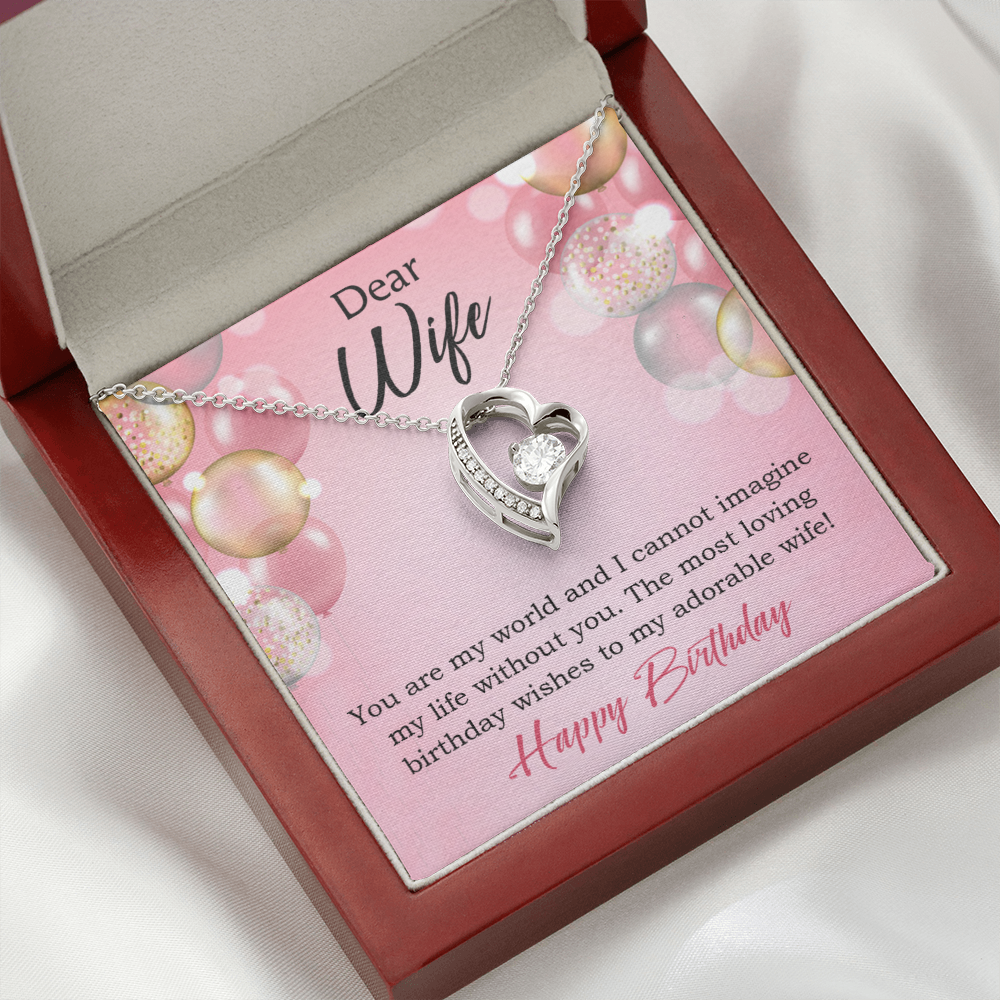 To My Wife Adorable Wife! Birthday Message Forever Necklace w Message Card-Express Your Love Gifts