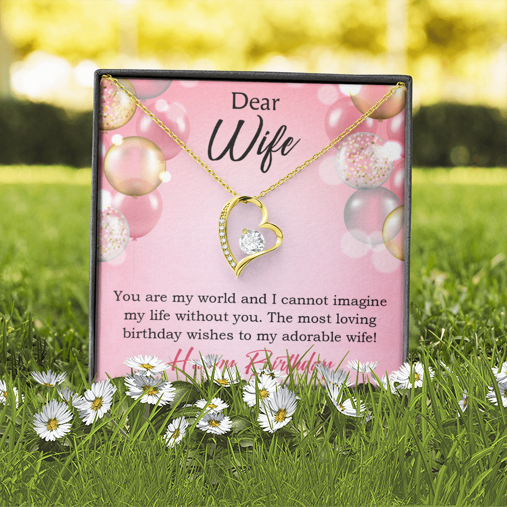 To My Wife Adorable Wife! Birthday Message Forever Necklace w Message Card-Express Your Love Gifts