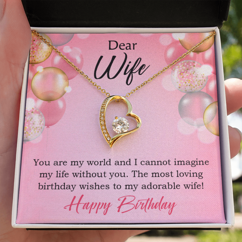 To My Wife Adorable Wife! Birthday Message Forever Necklace w Message Card-Express Your Love Gifts