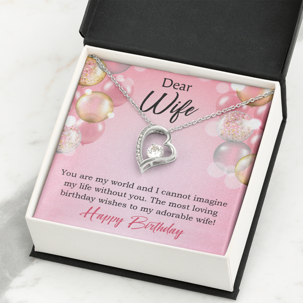 To My Wife Adorable Wife! Birthday Message Forever Necklace w Message Card-Express Your Love Gifts