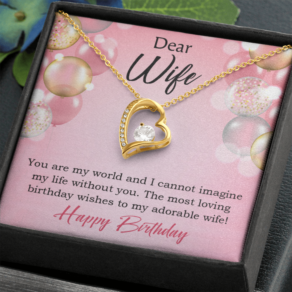 To My Wife Adorable Wife! Birthday Message Forever Necklace w Message Card-Express Your Love Gifts