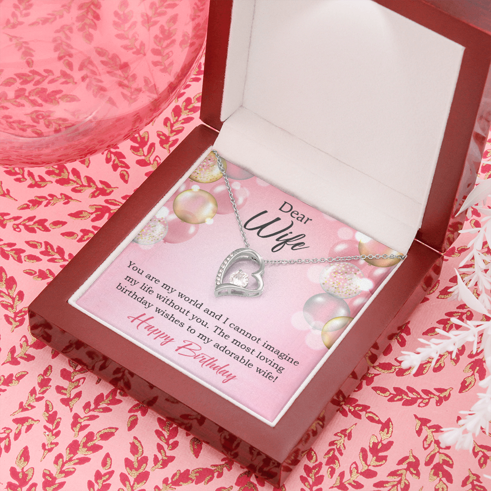 To My Wife Adorable Wife! Birthday Message Forever Necklace w Message Card-Express Your Love Gifts