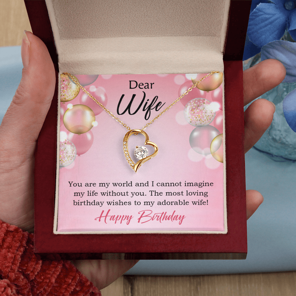 To My Wife Adorable Wife! Birthday Message Forever Necklace w Message Card-Express Your Love Gifts