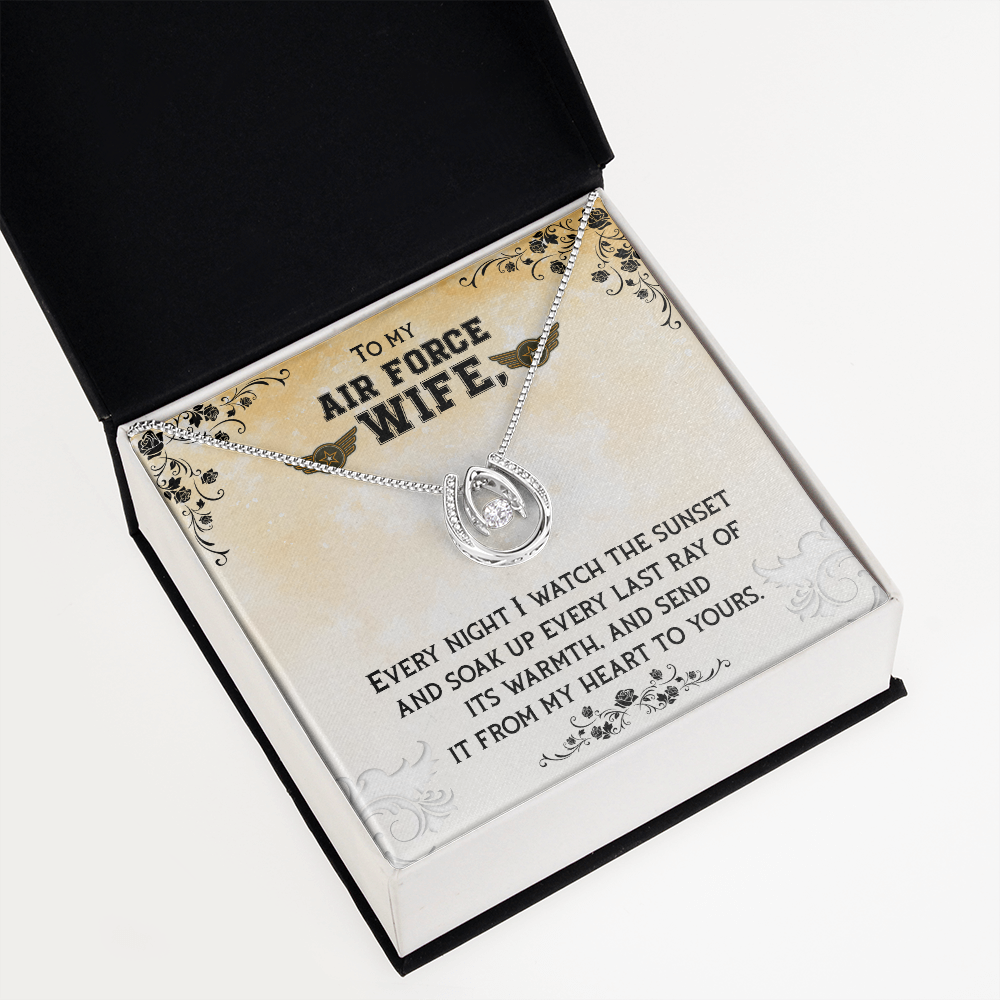 To My Wife Air Force Wife Lucky Horseshoe Necklace Message Card 14k w CZ Crystals-Express Your Love Gifts