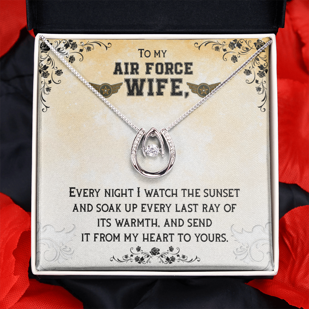 To My Wife Air Force Wife Lucky Horseshoe Necklace Message Card 14k w CZ Crystals-Express Your Love Gifts