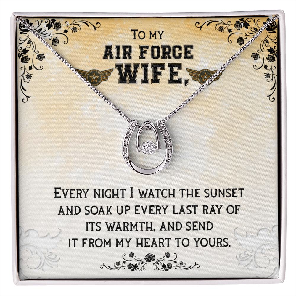 To My Wife Air Force Wife Lucky Horseshoe Necklace Message Card 14k w CZ Crystals-Express Your Love Gifts