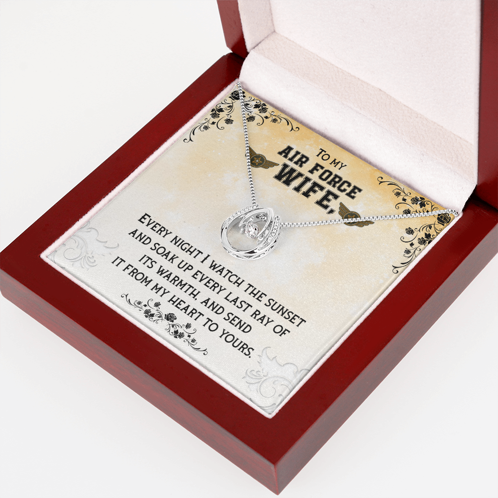 To My Wife Air Force Wife Lucky Horseshoe Necklace Message Card 14k w CZ Crystals-Express Your Love Gifts