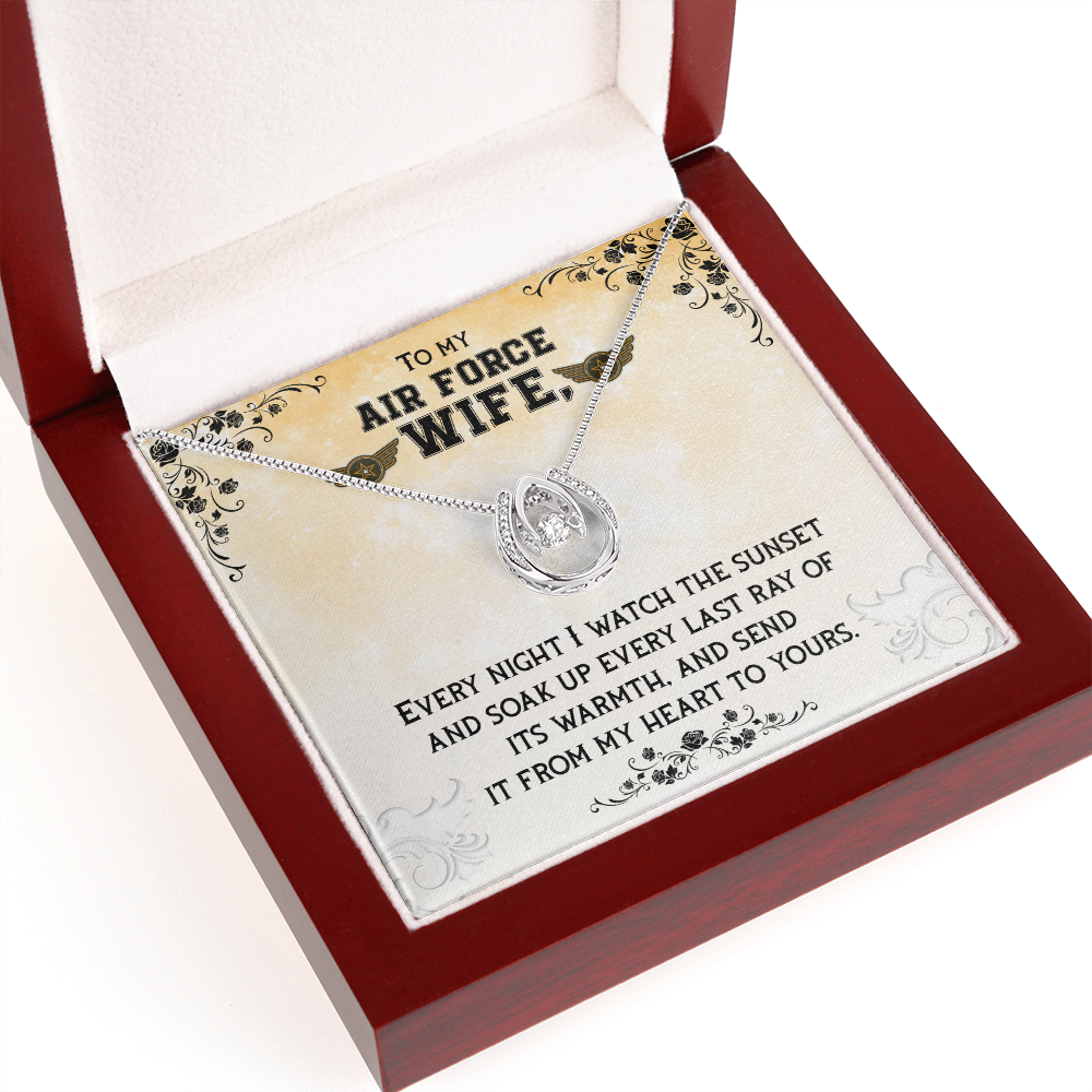 To My Wife Air Force Wife Lucky Horseshoe Necklace Message Card 14k w CZ Crystals-Express Your Love Gifts