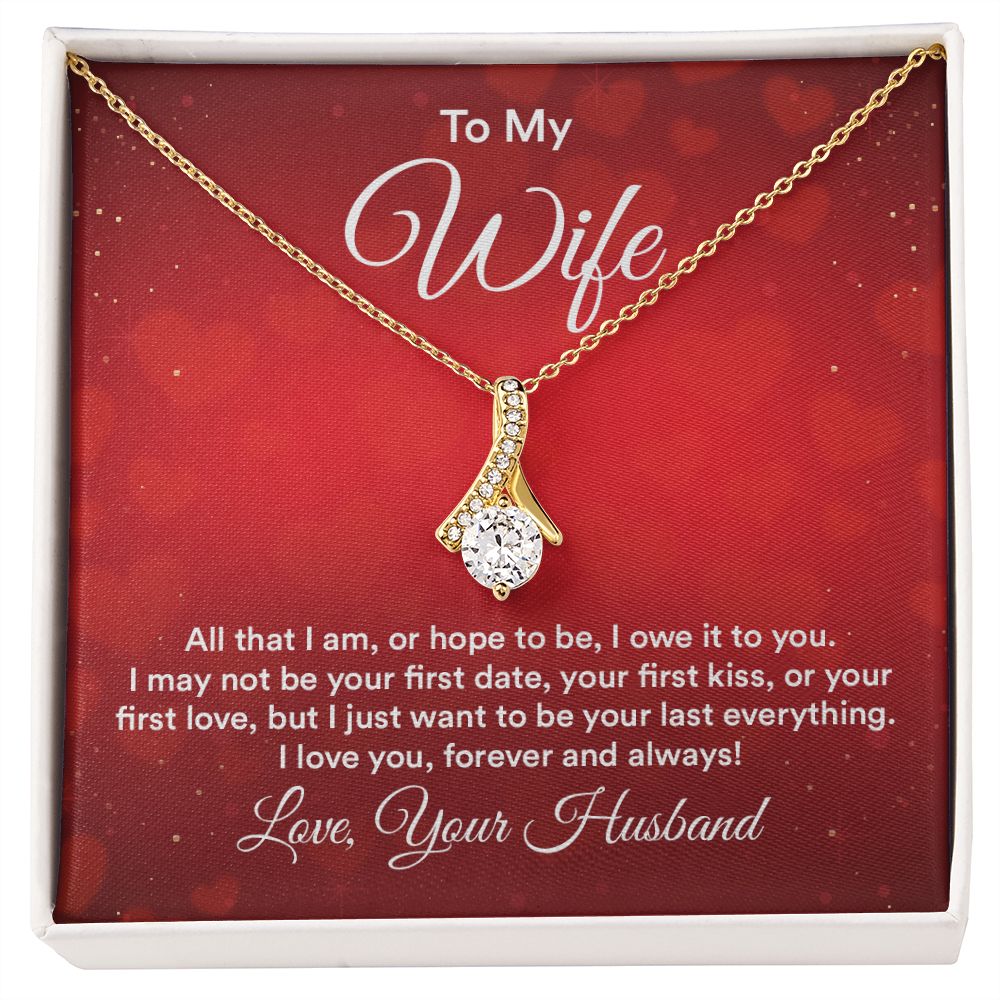 To My Wife All That I Am Alluring Ribbon Necklace Message Card-Express Your Love Gifts