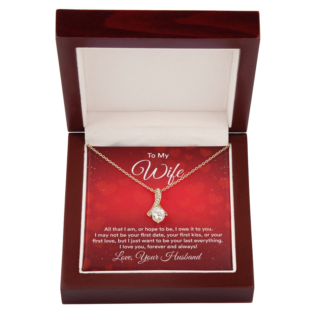 To My Wife All That I Am Alluring Ribbon Necklace Message Card-Express Your Love Gifts