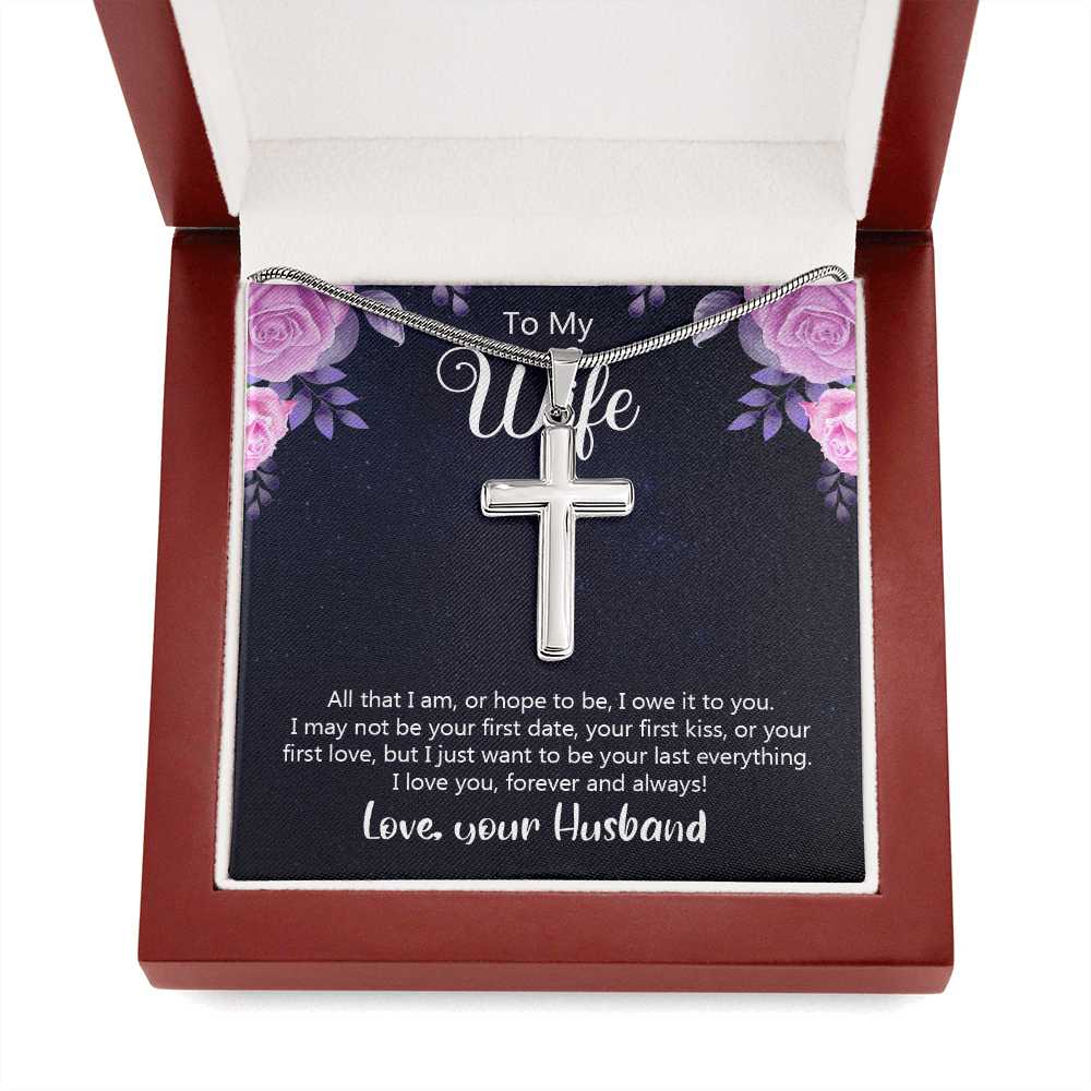 To My Wife All That I Am or Hope To Be Cross Card Necklace w Stainless Steel Pendant-Express Your Love Gifts