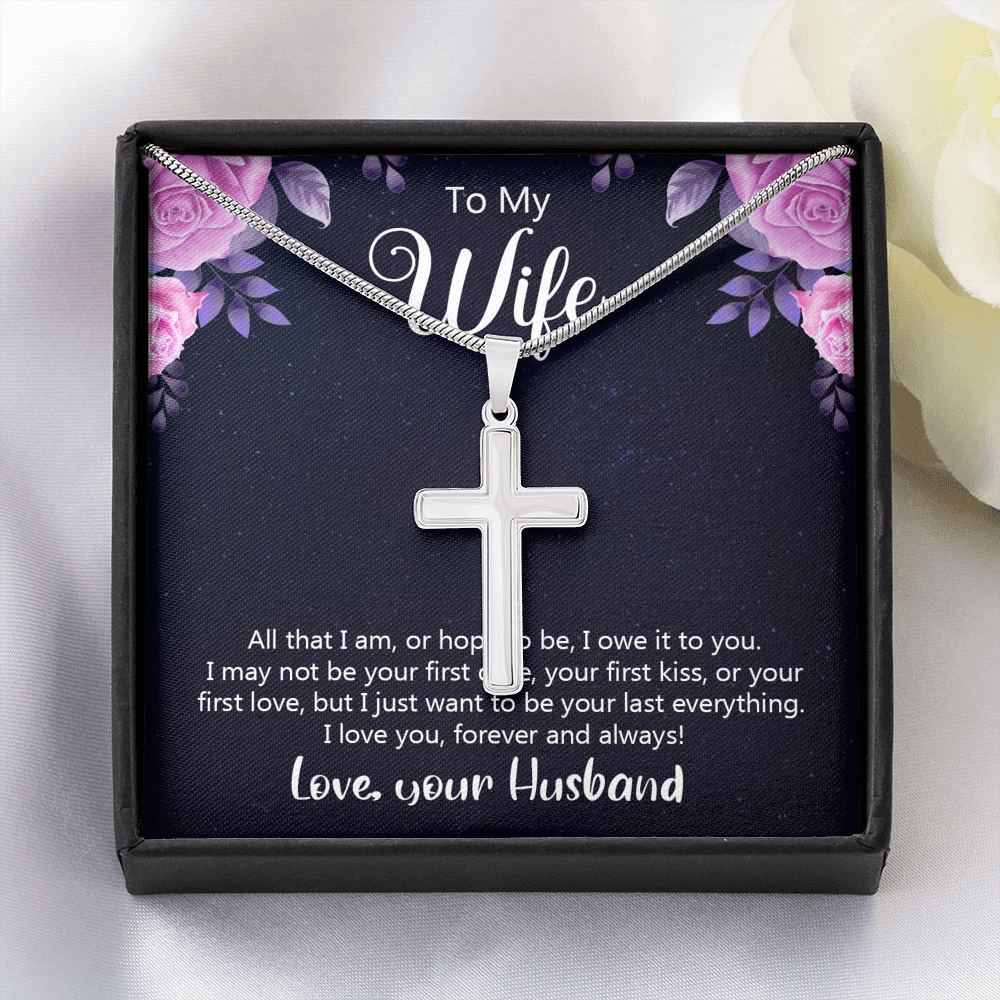 To My Wife All That I Am or Hope To Be Cross Card Necklace w Stainless Steel Pendant-Express Your Love Gifts
