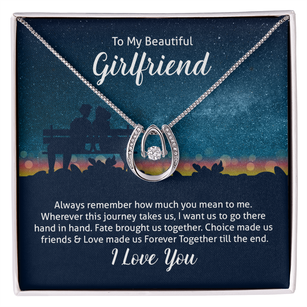 To My Wife Always Remember Lucky Horseshoe Necklace Message Card 14k w CZ Crystals-Express Your Love Gifts