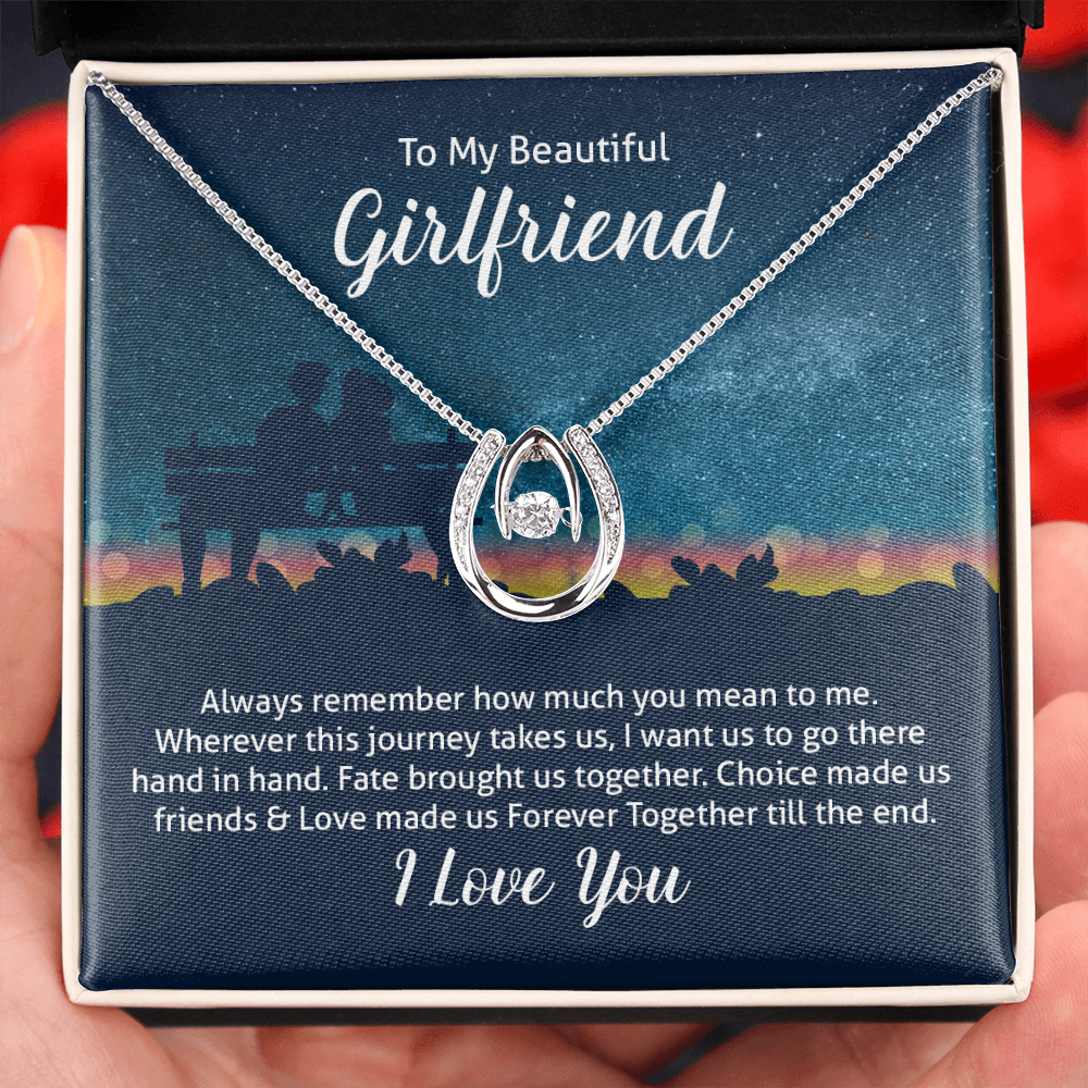 To My Wife Always Remember Lucky Horseshoe Necklace Message Card 14k w CZ Crystals-Express Your Love Gifts