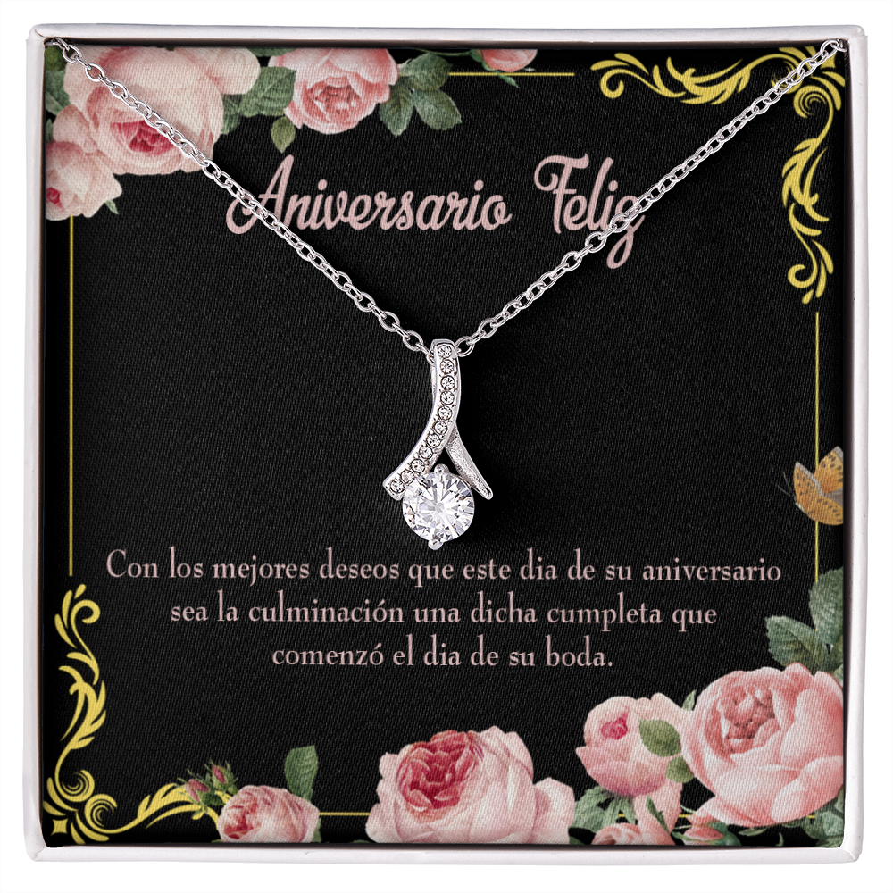 To My Wife Aniversario Feliz Alluring Ribbon Necklace Message Card-Express Your Love Gifts