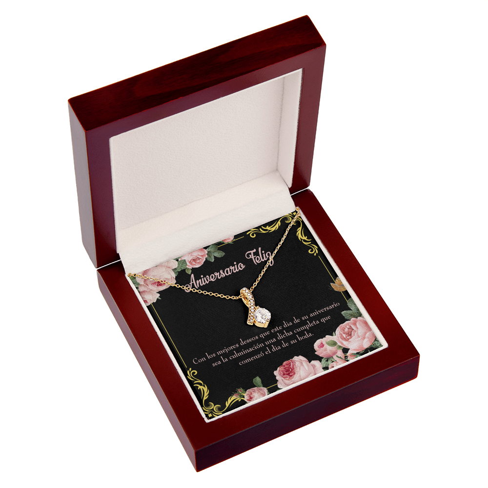 To My Wife Aniversario Feliz Alluring Ribbon Necklace Message Card-Express Your Love Gifts