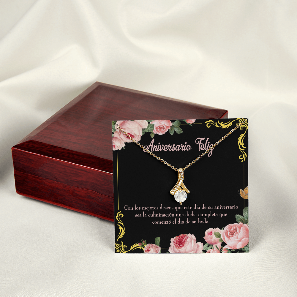 To My Wife Aniversario Feliz Alluring Ribbon Necklace Message Card-Express Your Love Gifts