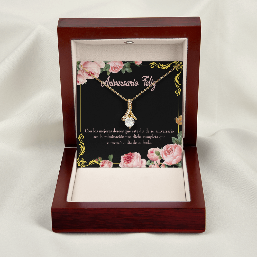 To My Wife Aniversario Feliz Alluring Ribbon Necklace Message Card-Express Your Love Gifts