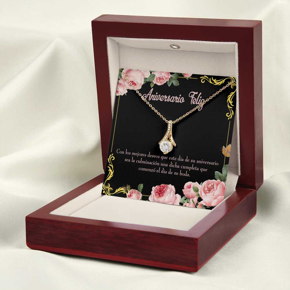 To My Wife Aniversario Feliz Alluring Ribbon Necklace Message Card-Express Your Love Gifts