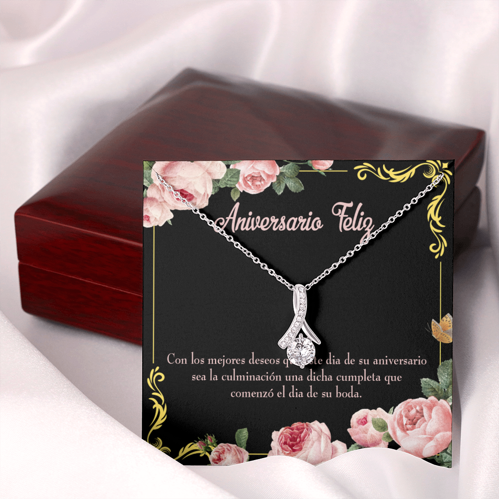 To My Wife Aniversario Feliz Alluring Ribbon Necklace Message Card-Express Your Love Gifts