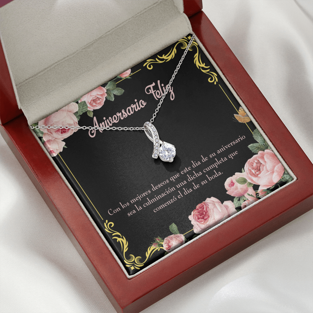 To My Wife Aniversario Feliz Alluring Ribbon Necklace Message Card-Express Your Love Gifts