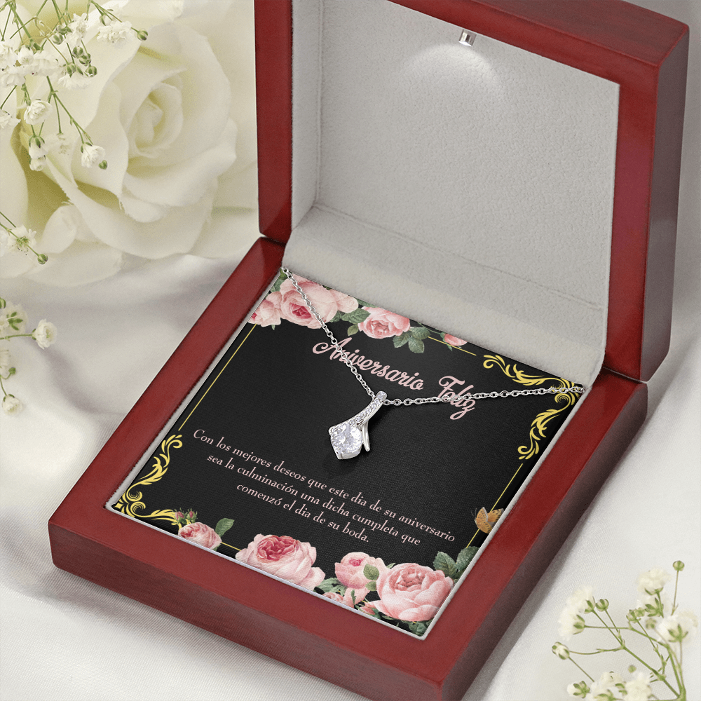 To My Wife Aniversario Feliz Alluring Ribbon Necklace Message Card-Express Your Love Gifts