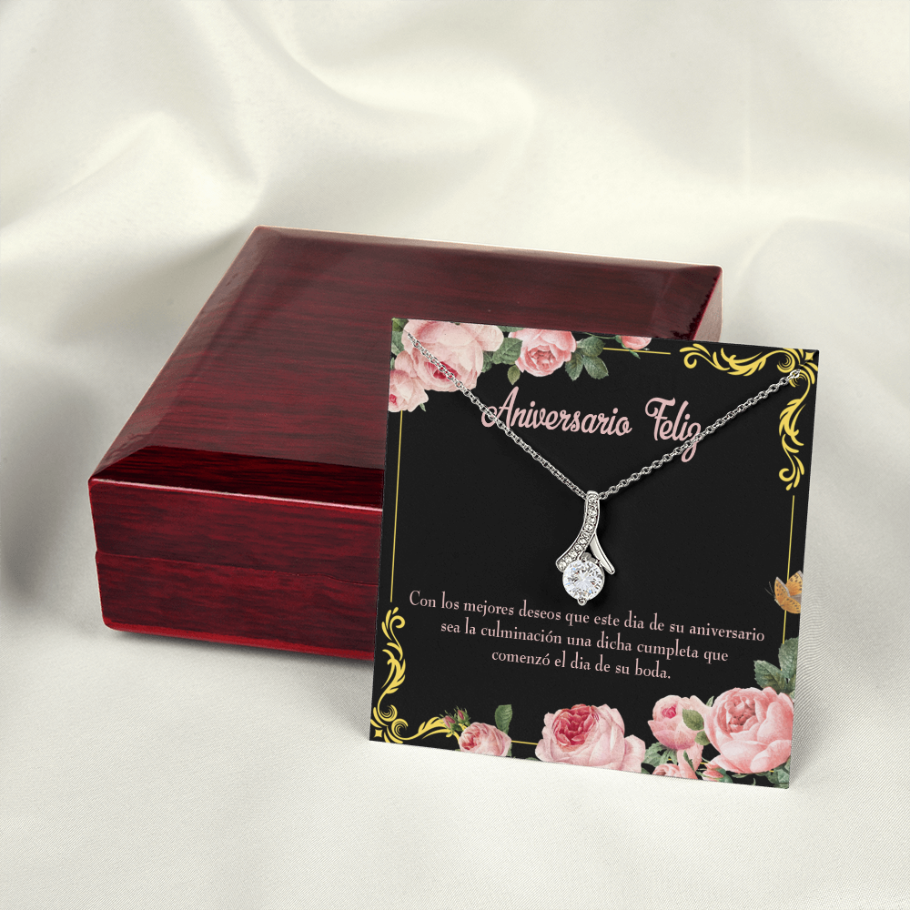 To My Wife Aniversario Feliz Alluring Ribbon Necklace Message Card-Express Your Love Gifts