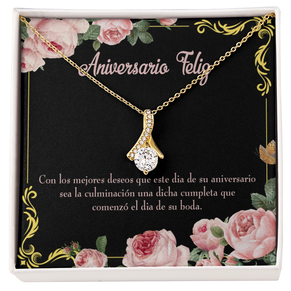 To My Wife Aniversario Feliz Alluring Ribbon Necklace Message Card-Express Your Love Gifts