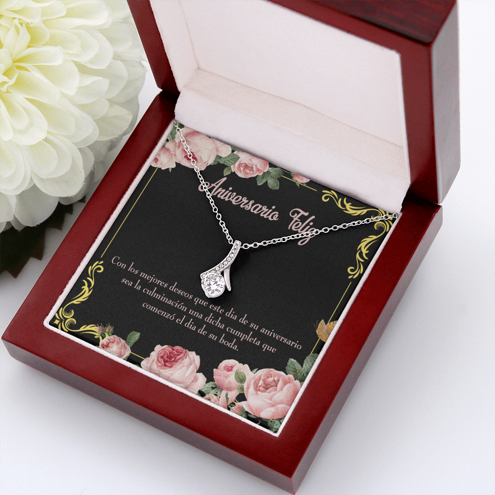 To My Wife Aniversario Feliz Alluring Ribbon Necklace Message Card-Express Your Love Gifts