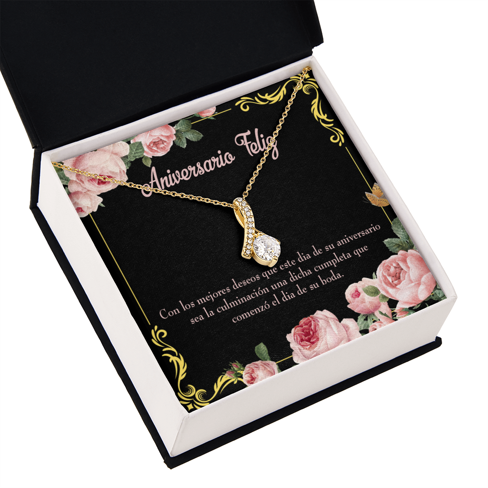 To My Wife Aniversario Feliz Alluring Ribbon Necklace Message Card-Express Your Love Gifts