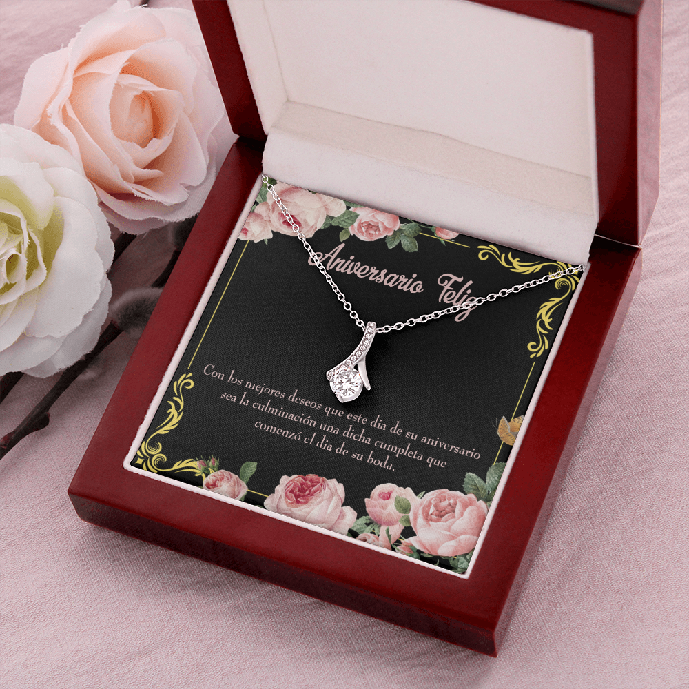 To My Wife Aniversario Feliz Alluring Ribbon Necklace Message Card-Express Your Love Gifts