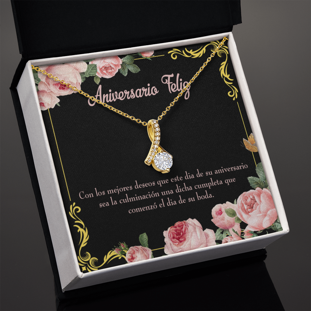 To My Wife Aniversario Feliz Alluring Ribbon Necklace Message Card-Express Your Love Gifts