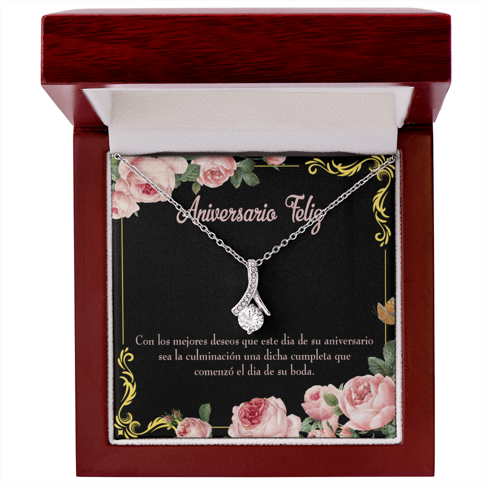 To My Wife Aniversario Feliz Alluring Ribbon Necklace Message Card-Express Your Love Gifts