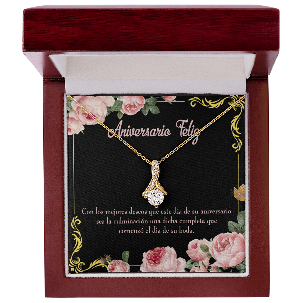 To My Wife Aniversario Feliz Alluring Ribbon Necklace Message Card-Express Your Love Gifts