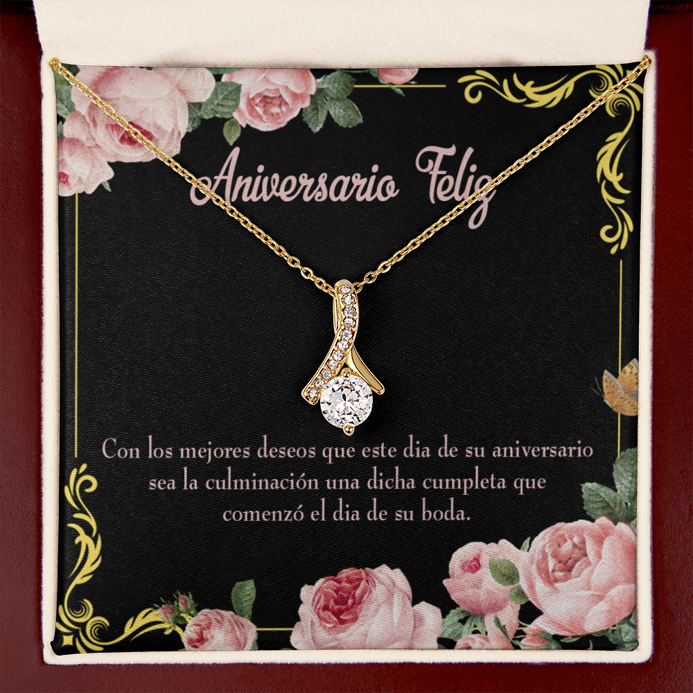 To My Wife Aniversario Feliz Alluring Ribbon Necklace Message Card-Express Your Love Gifts