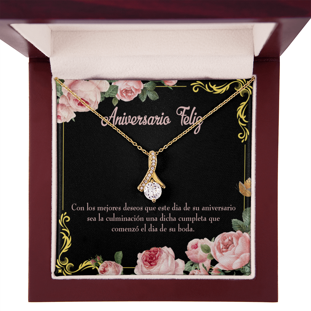 To My Wife Aniversario Feliz Alluring Ribbon Necklace Message Card-Express Your Love Gifts