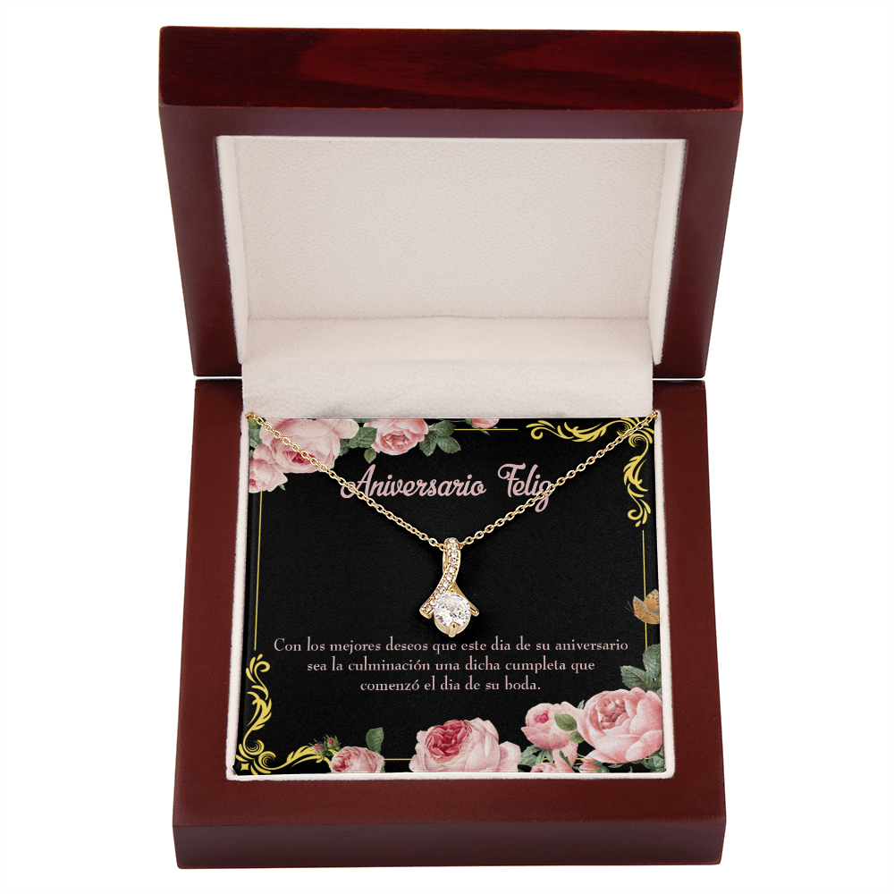 To My Wife Aniversario Feliz Alluring Ribbon Necklace Message Card-Express Your Love Gifts