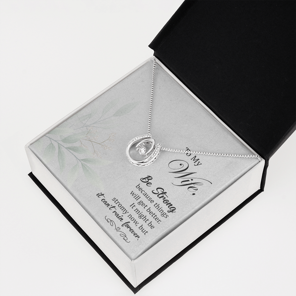 To My Wife Be strong Lucky Horseshoe Necklace Message Card 14k w CZ Crystals-Express Your Love Gifts