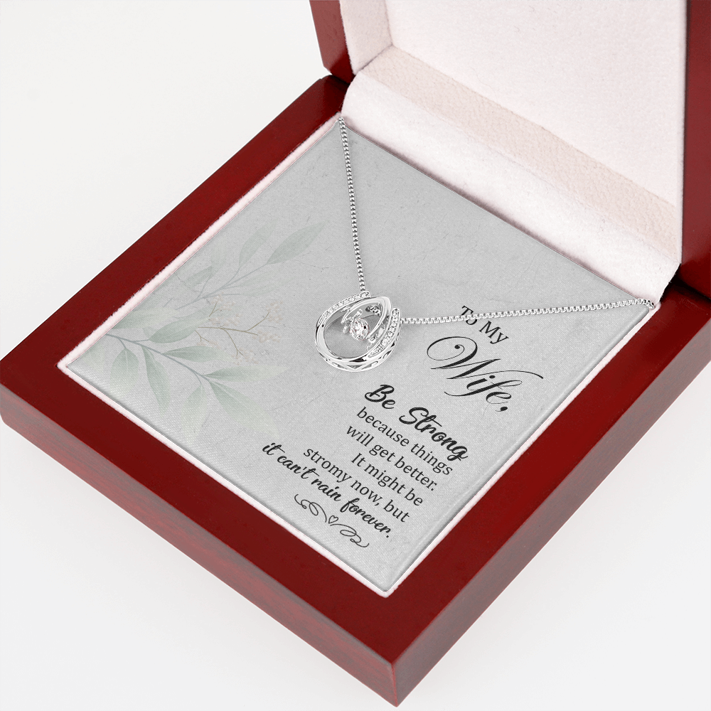 To My Wife Be strong Lucky Horseshoe Necklace Message Card 14k w CZ Crystals-Express Your Love Gifts