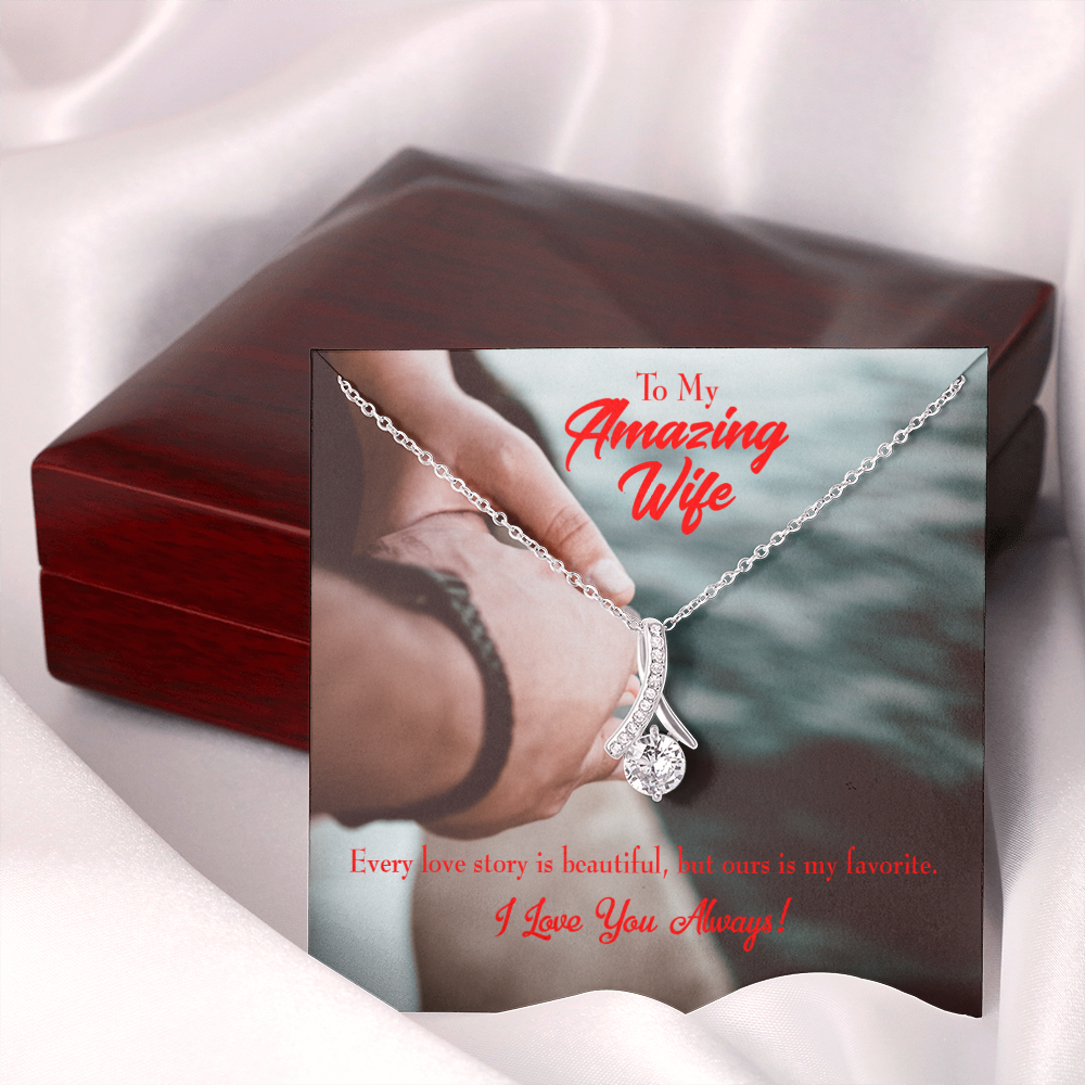 To My Wife Beautiful Love Story Alluring Ribbon Necklace Message Card-Express Your Love Gifts